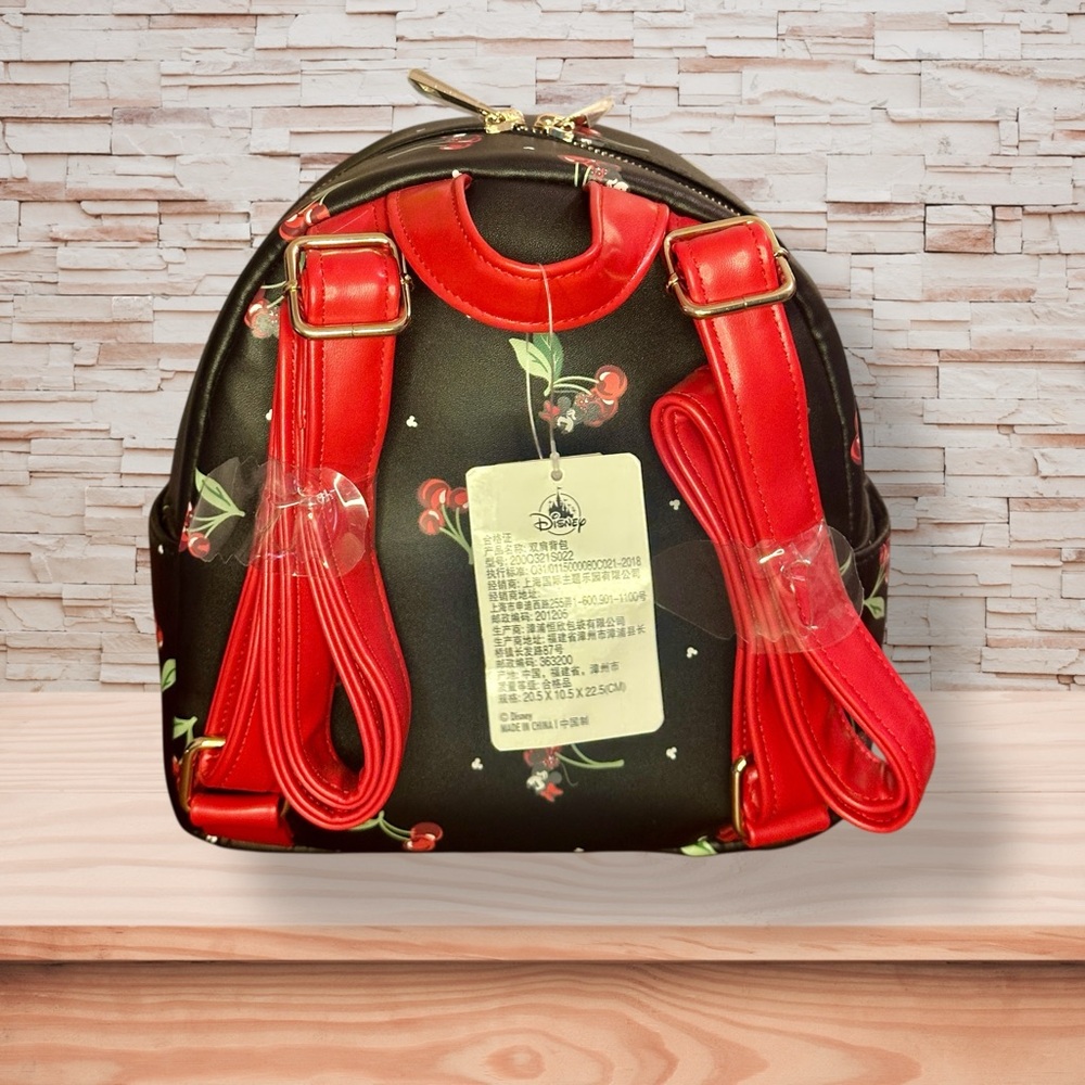 Disney Shanghai Minnie Mouse Black Cherry Print China Resort Mini Backpack NWT - Picture 2 of 6